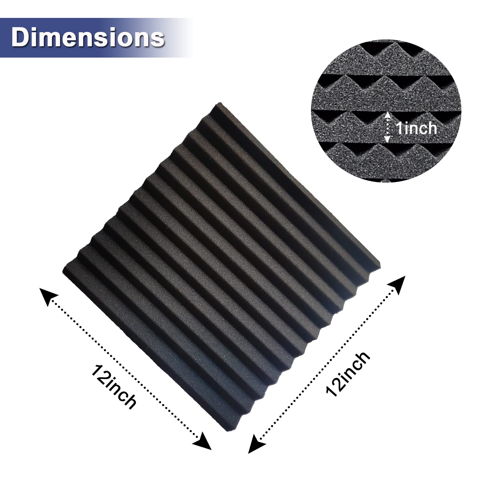 WENGWEI 52 Pack Acoustic Foam Panels,1'' x 12'' x 12''Acoustic Wedge Studio Foam Sound Absorption Wall Panels (Black)